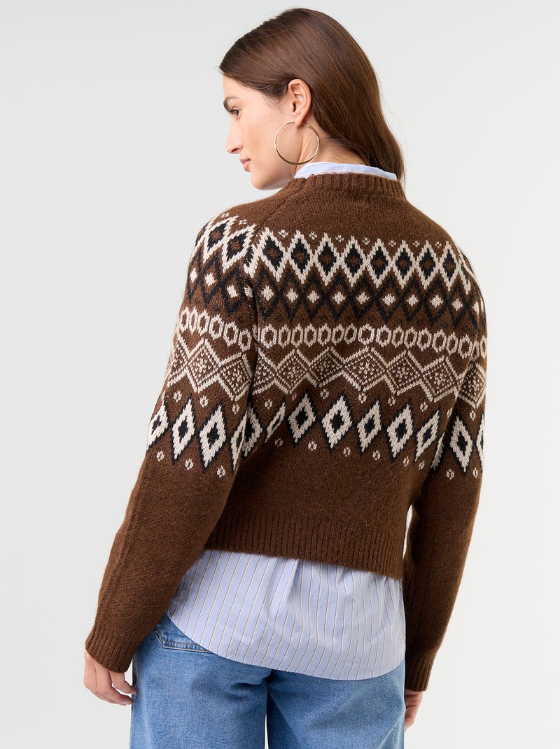 Pull grosse jauge jacquard Marron - Kiabi