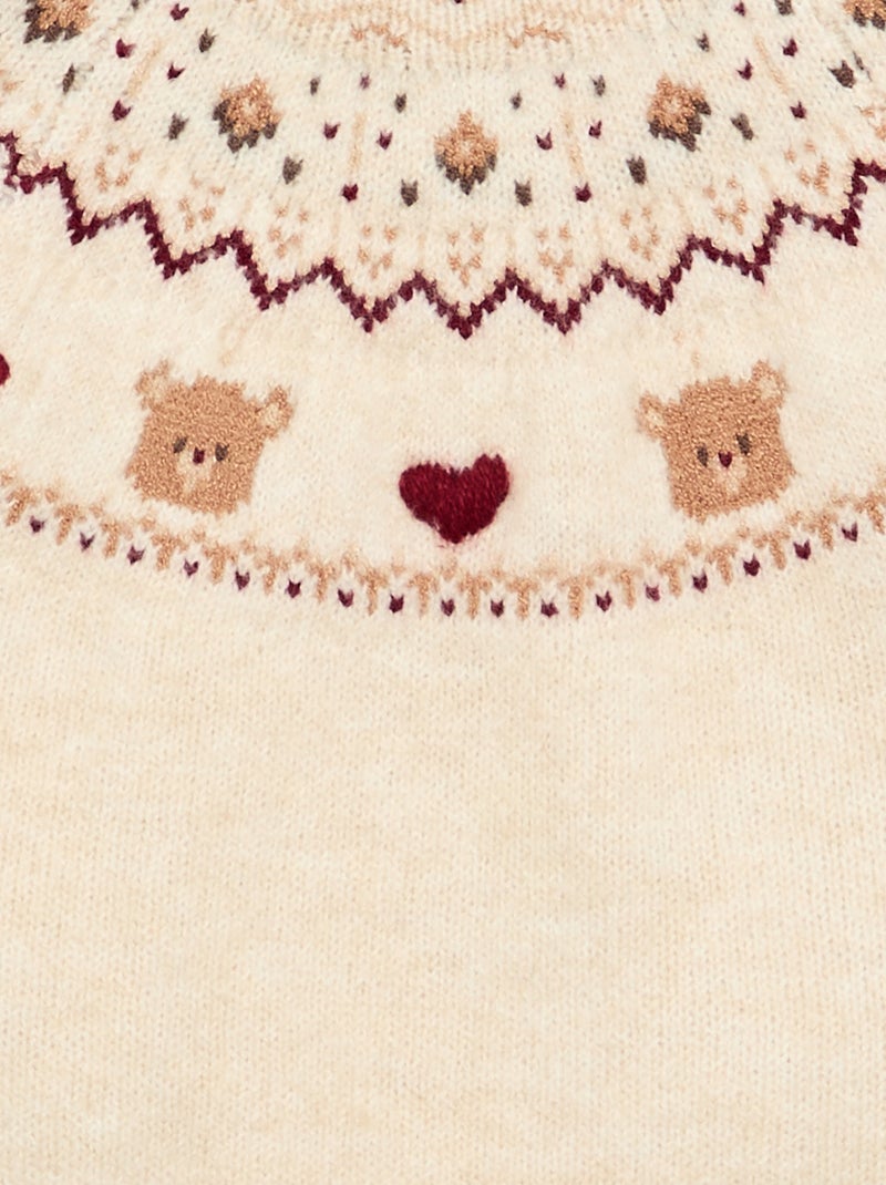 Pull jacquard de Noël en maille grosse jauge Beige - Kiabi