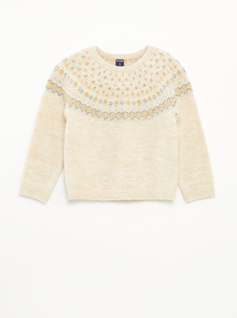 Pull jacquard en maille fluffy Beige - Kiabi