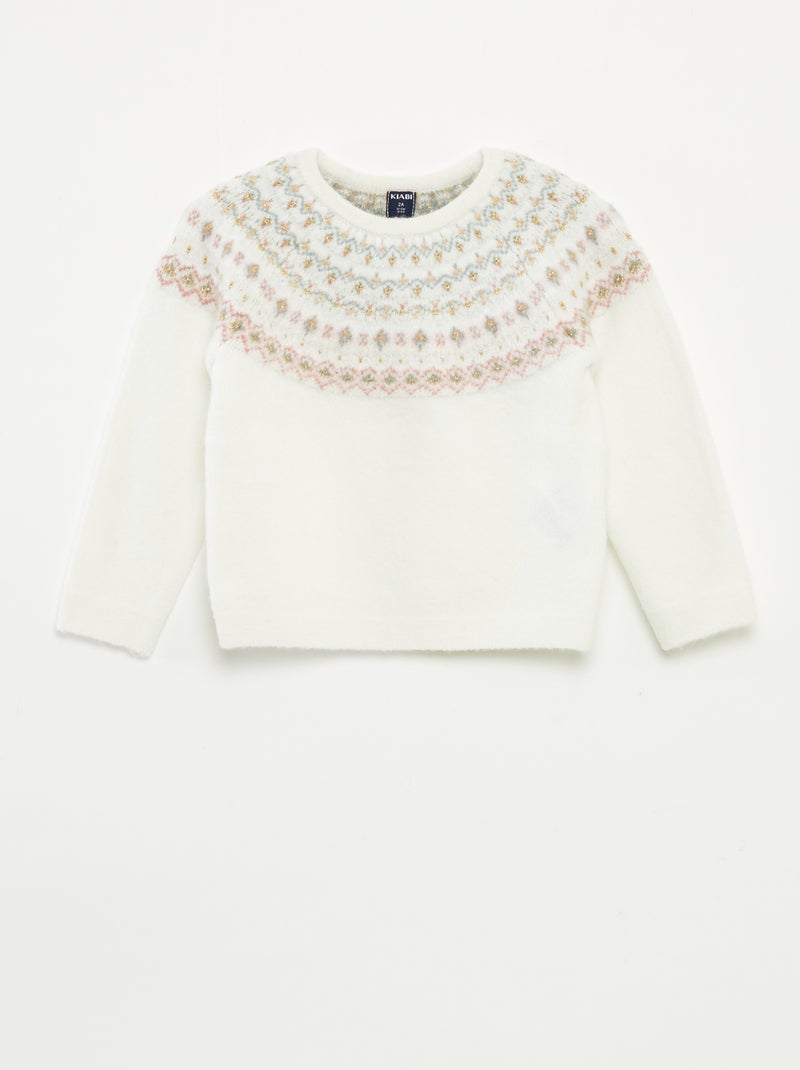 Pull jacquard en maille fluffy Blanc - Kiabi