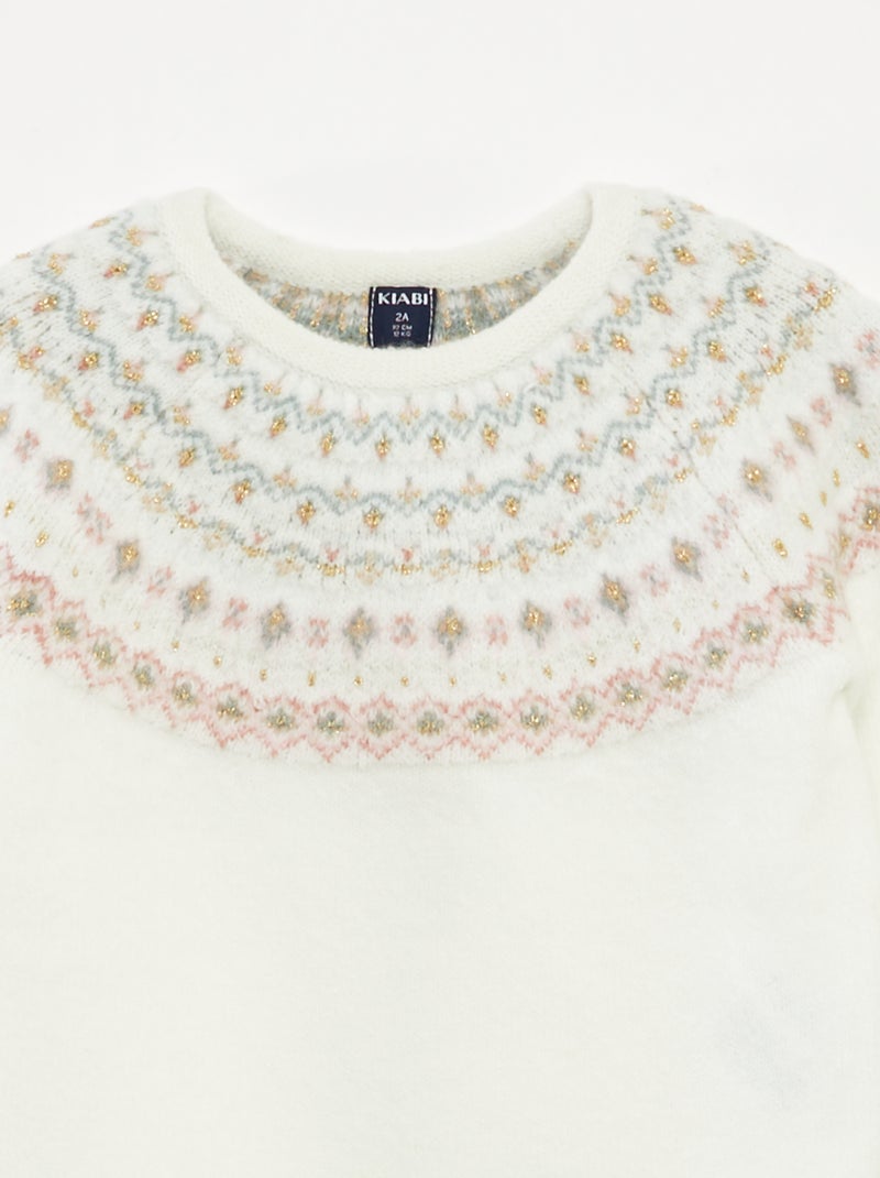 Pull jacquard en maille fluffy Blanc - Kiabi