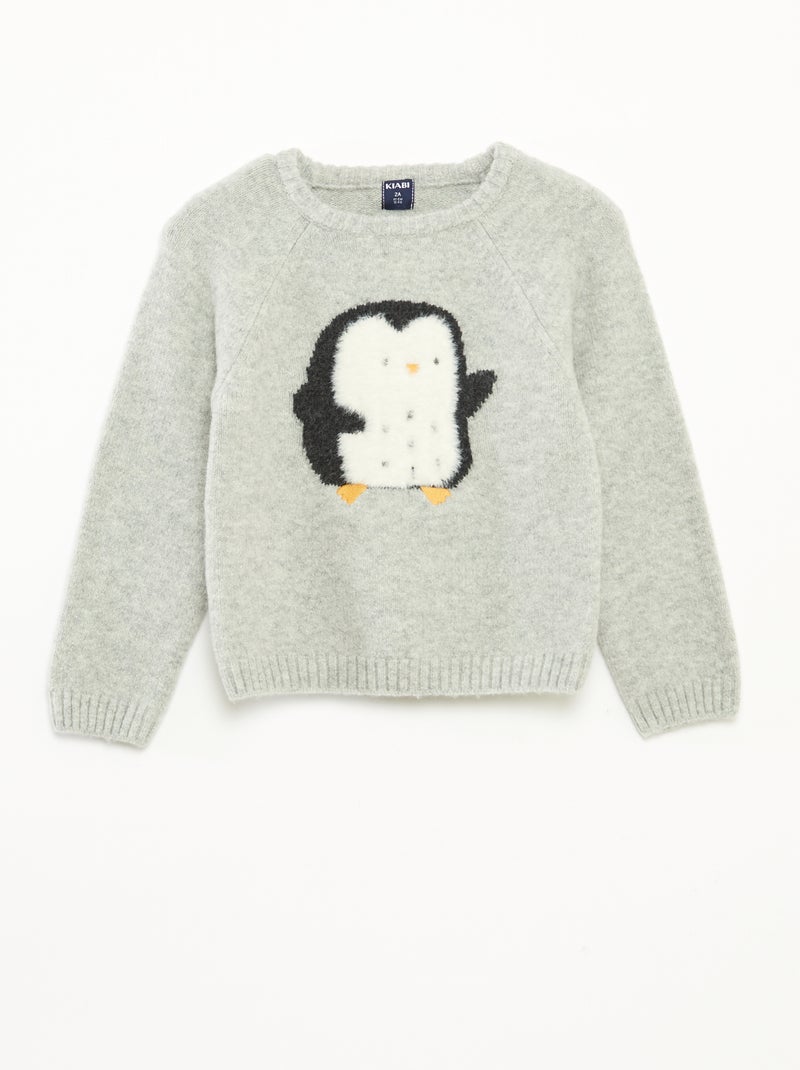 Pull jacquard 'pingouin' Gris - Kiabi