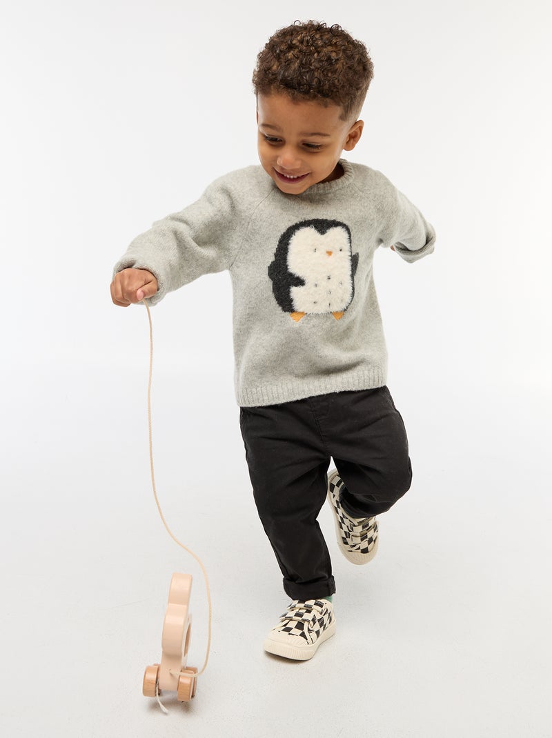 Pull jacquard 'pingouin' Gris - Kiabi