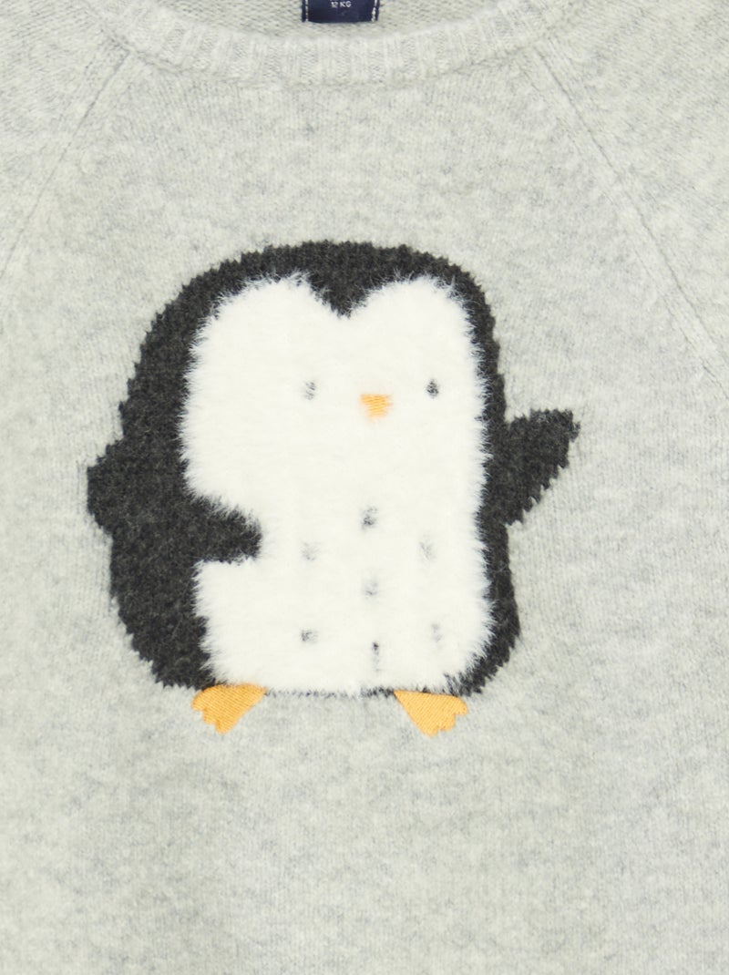 Pull jacquard 'pingouin' Gris - Kiabi