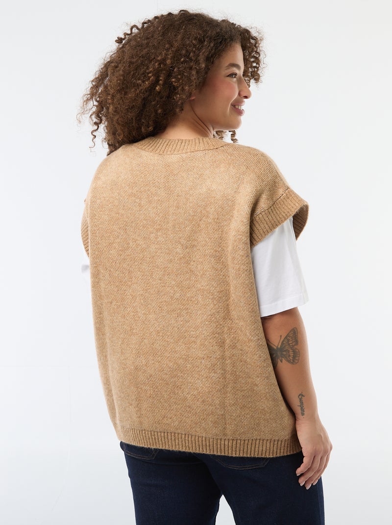 Pull jacquard sans manches Beige - Kiabi