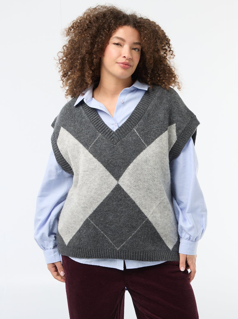 Pull jacquard sans manches Bleu - Kiabi