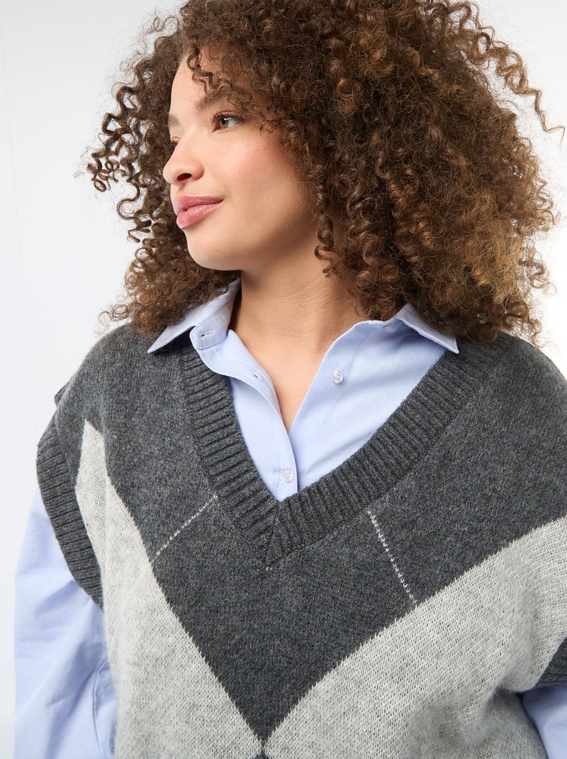 Pull jacquard sans manches Bleu - Kiabi