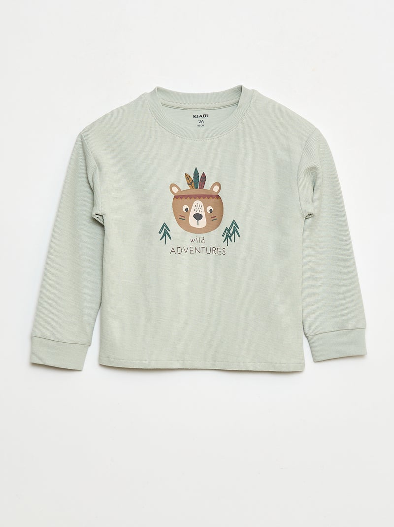 Pull léger en coton stretch avec imprimé Bleu - Kiabi