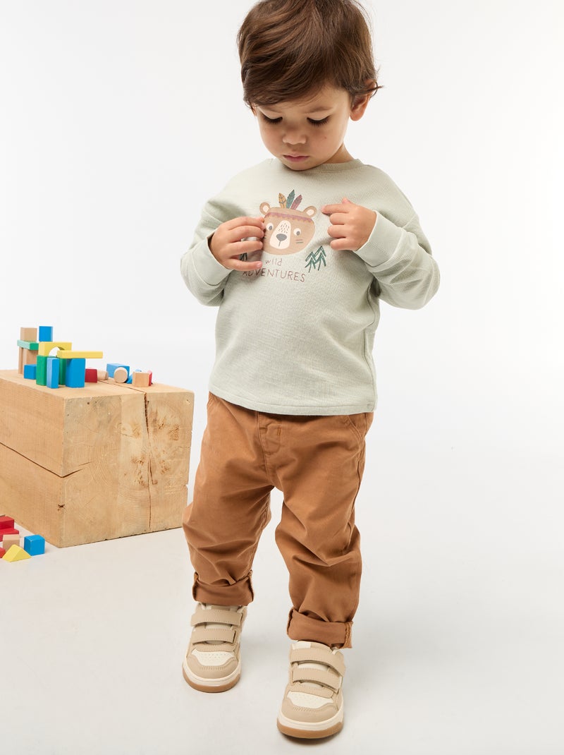 Pull léger en coton stretch avec imprimé Bleu - Kiabi