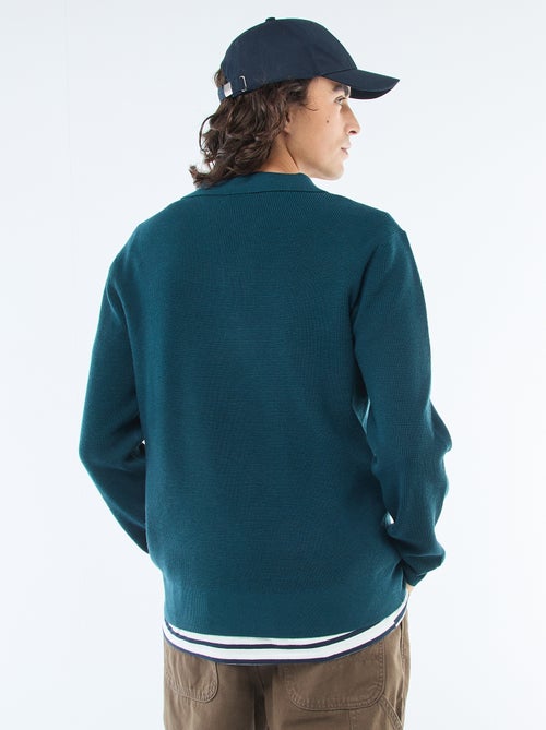 Pull maille gaufrée à col polo - Kiabi