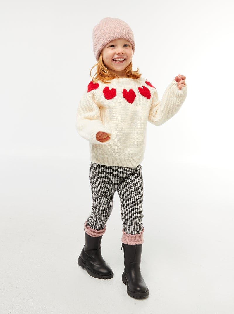 Pull maille jacquard motifs coeurs Blanc - Kiabi