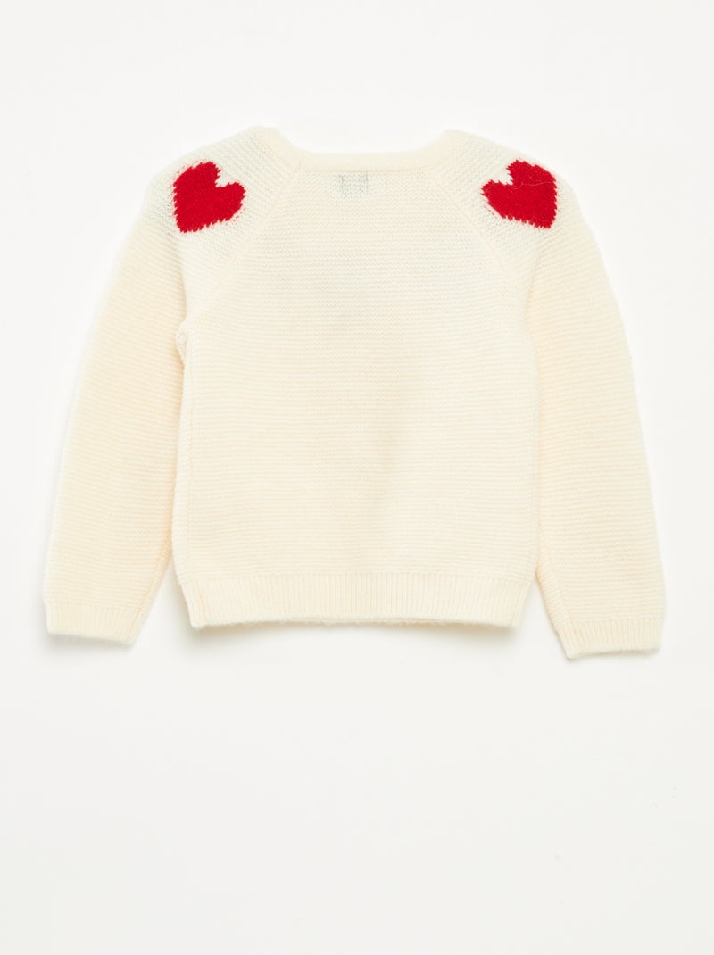 Pull maille jacquard motifs coeurs Blanc - Kiabi