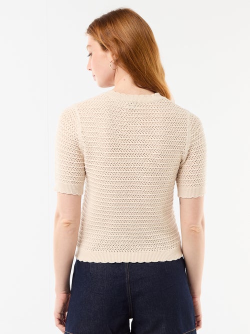 Pull manches courtes à fleurs brodées - Kiabi