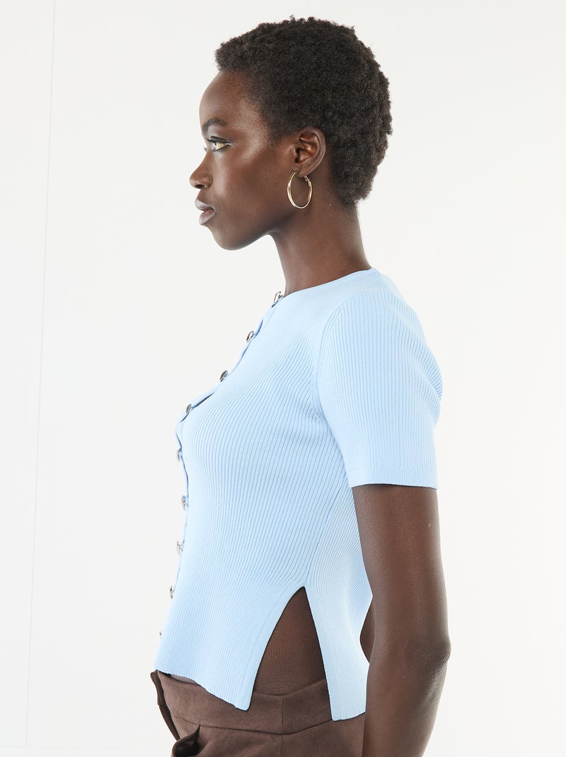 Pull manches courtes avec boutons fantaisie Bleu - Kiabi