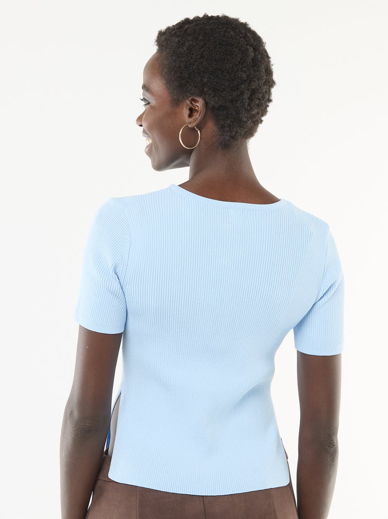 Pull manches courtes avec boutons fantaisie Bleu - Kiabi