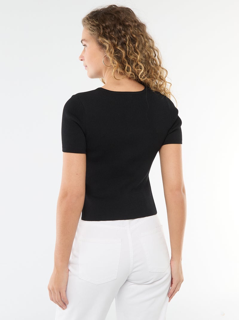 Pull manches courtes avec boutons fantaisie Noir - Kiabi