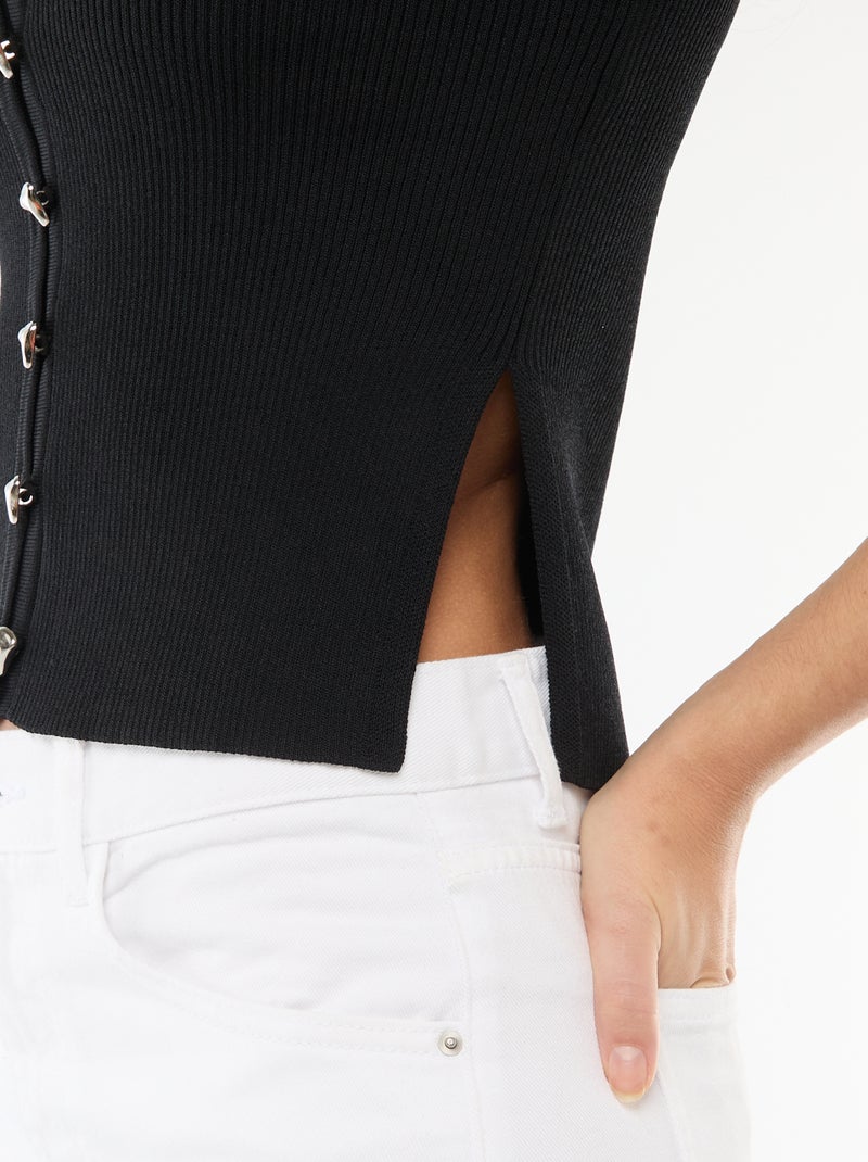 Pull manches courtes avec boutons fantaisie Noir - Kiabi