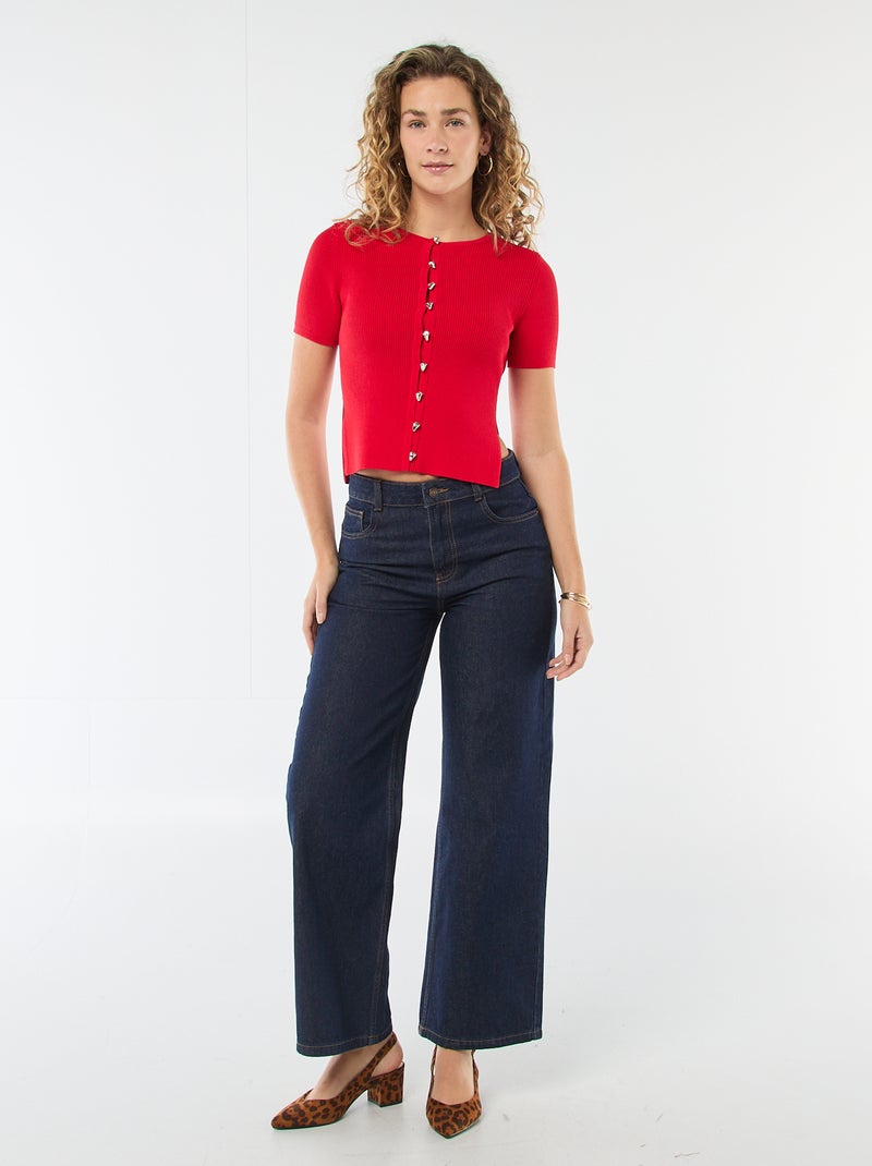 Pull manches courtes avec boutons fantaisie Rouge - Kiabi