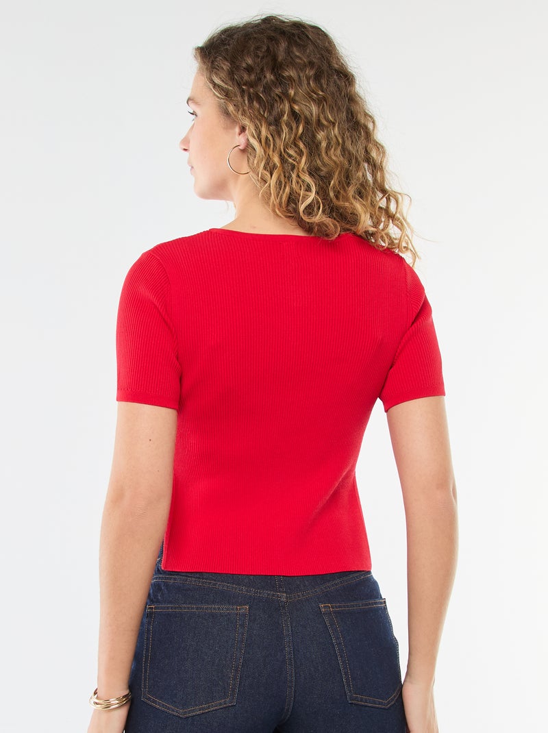 Pull manches courtes avec boutons fantaisie Rouge - Kiabi