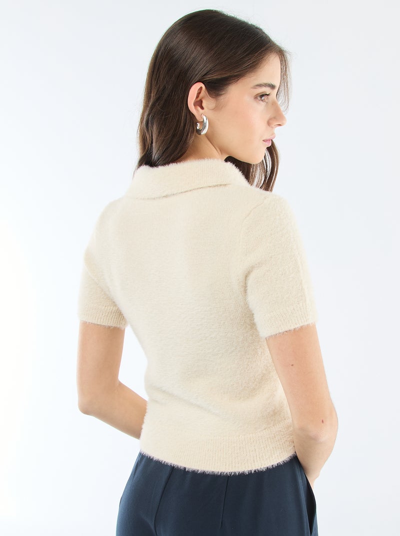 Pull manches courtes maille poilue Beige - Kiabi