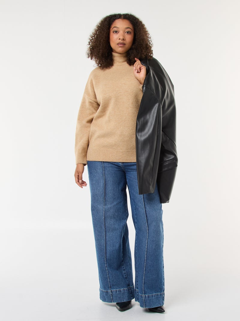 Pull montant avec fente bijou au dos Beige - Kiabi