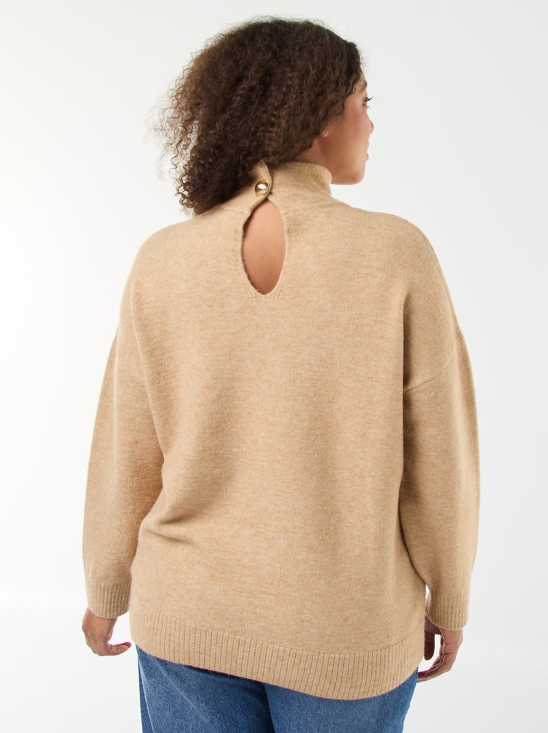 Pull montant avec fente bijou au dos Beige - Kiabi