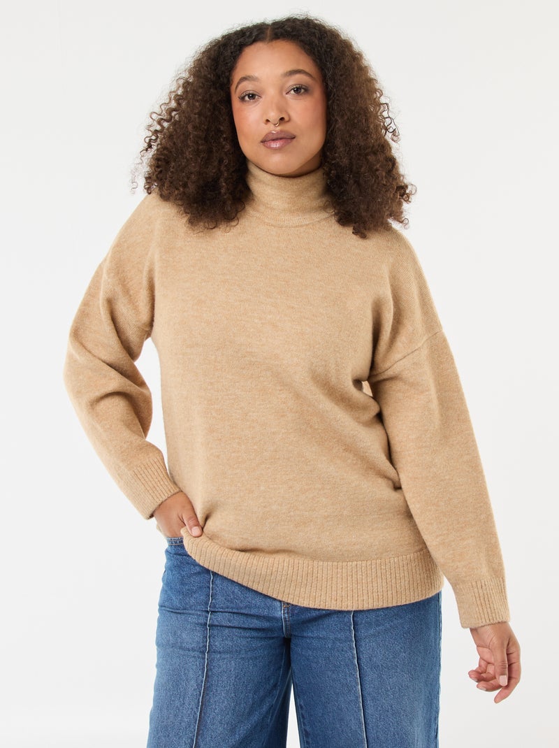 Pull montant avec fente bijou au dos Beige - Kiabi