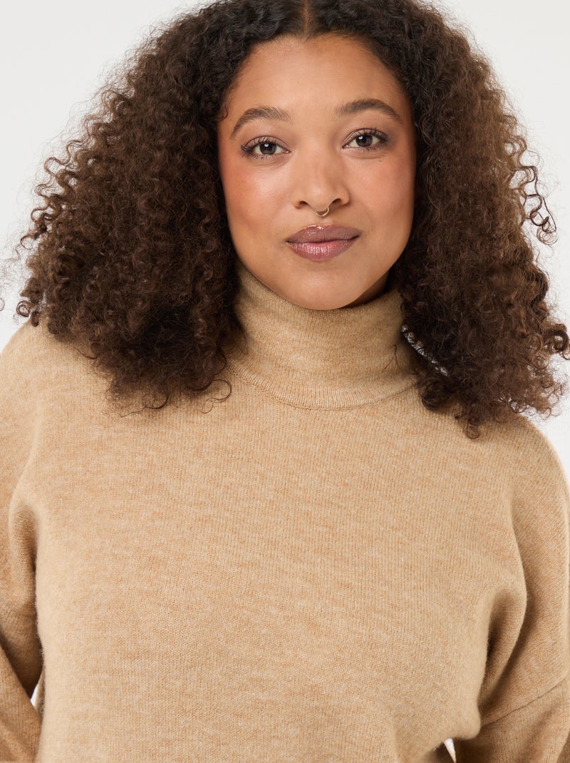 Pull montant avec fente bijou au dos Beige - Kiabi