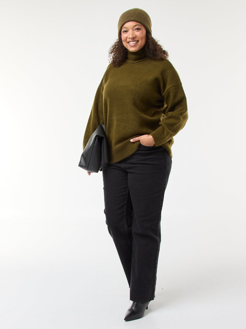 Pull montant avec fente bijou au dos Kaki - Kiabi