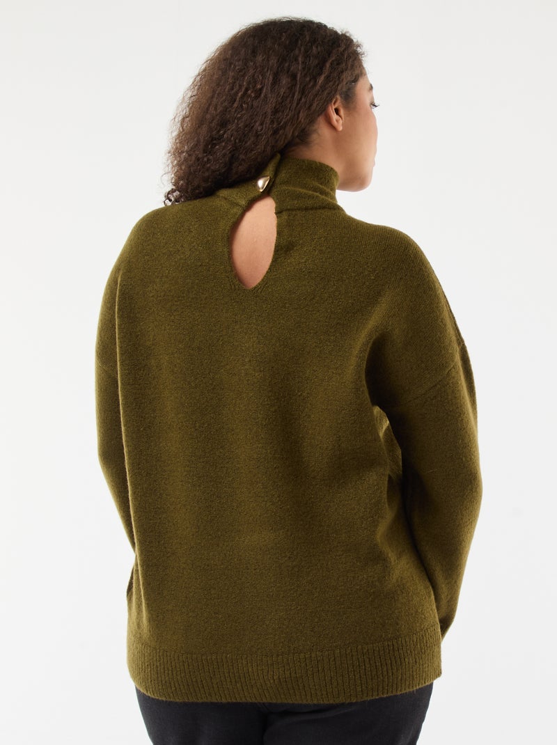 Pull montant avec fente bijou au dos Kaki - Kiabi