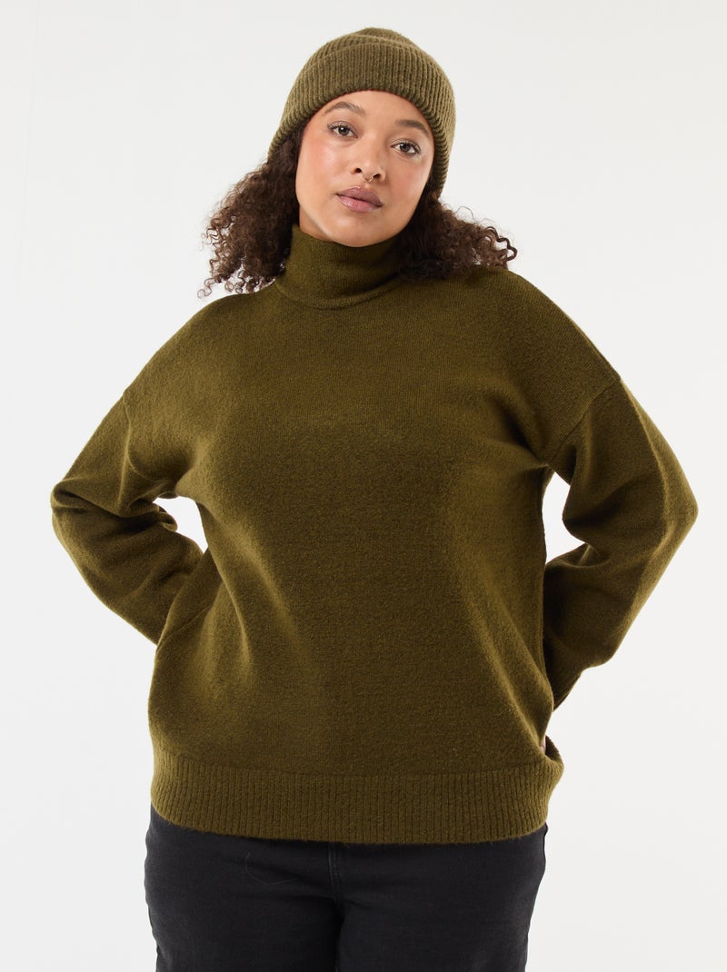 Pull montant avec fente bijou au dos Kaki - Kiabi