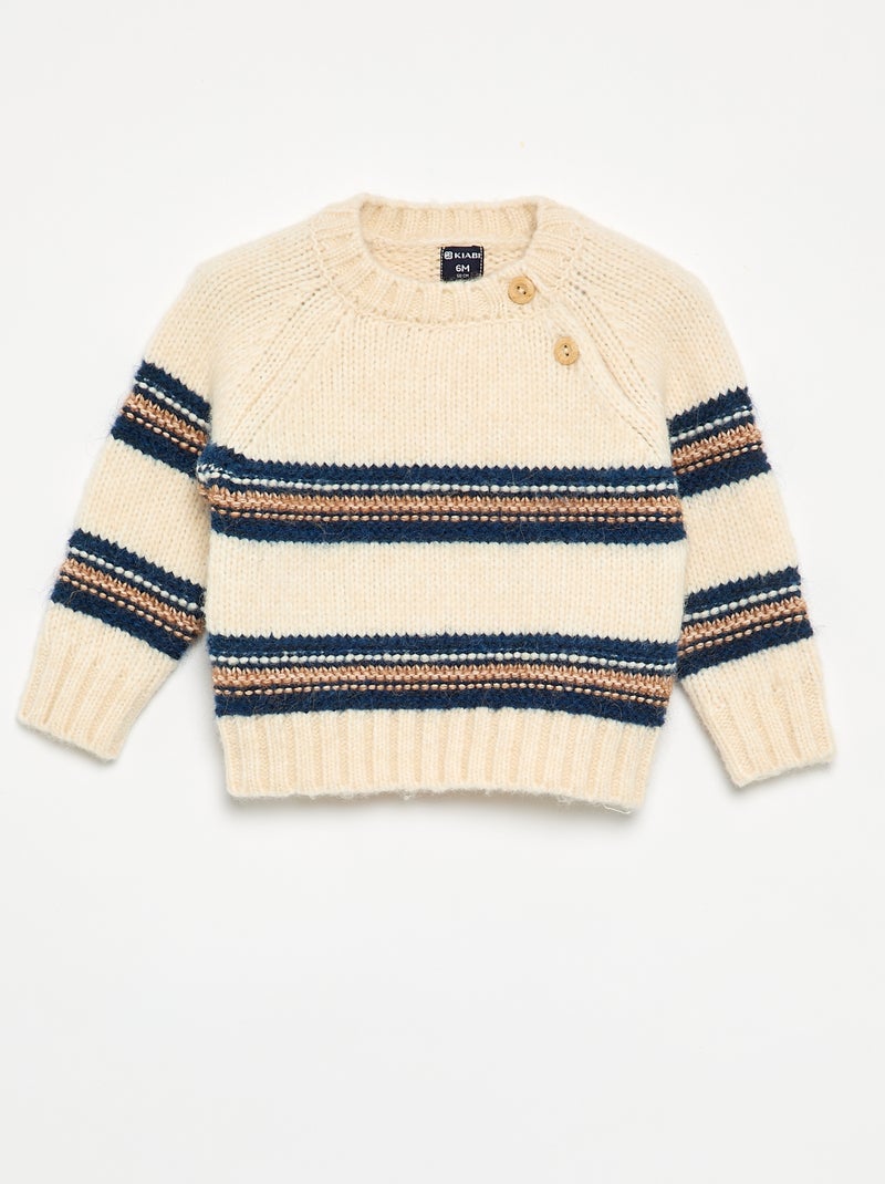 Pull rayé avec boutonnage à l'emmanchure Beige - Kiabi