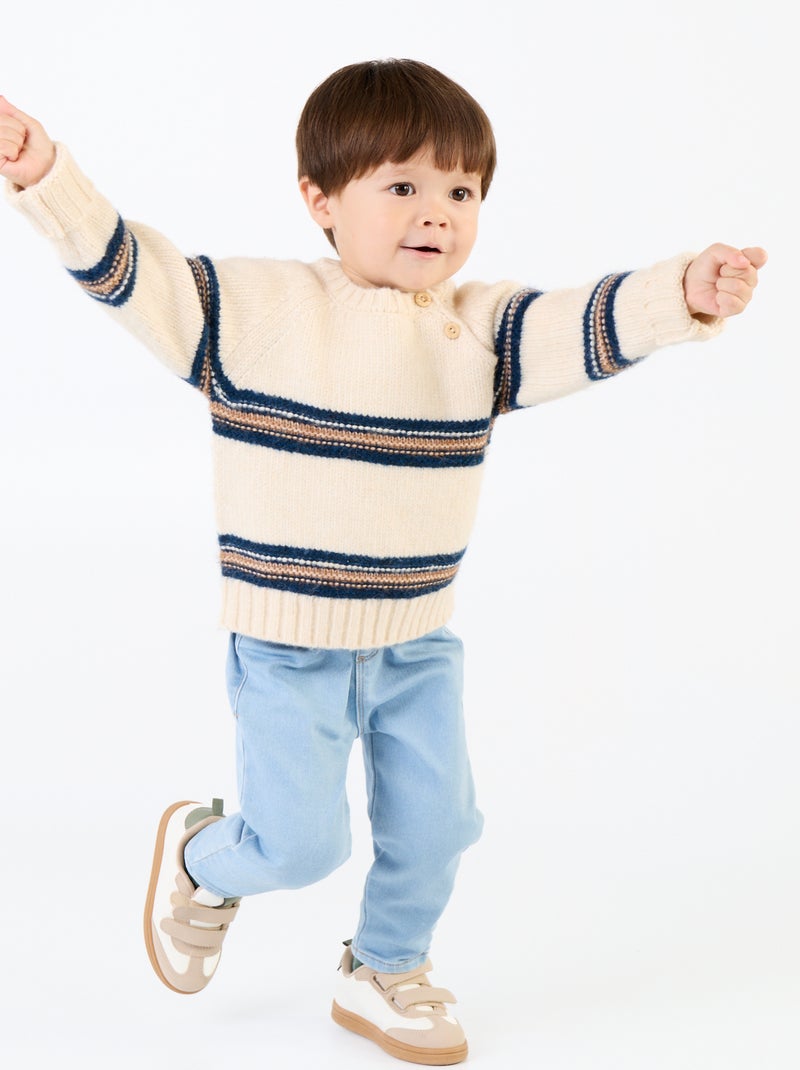 Pull rayé avec boutonnage à l'emmanchure Beige - Kiabi