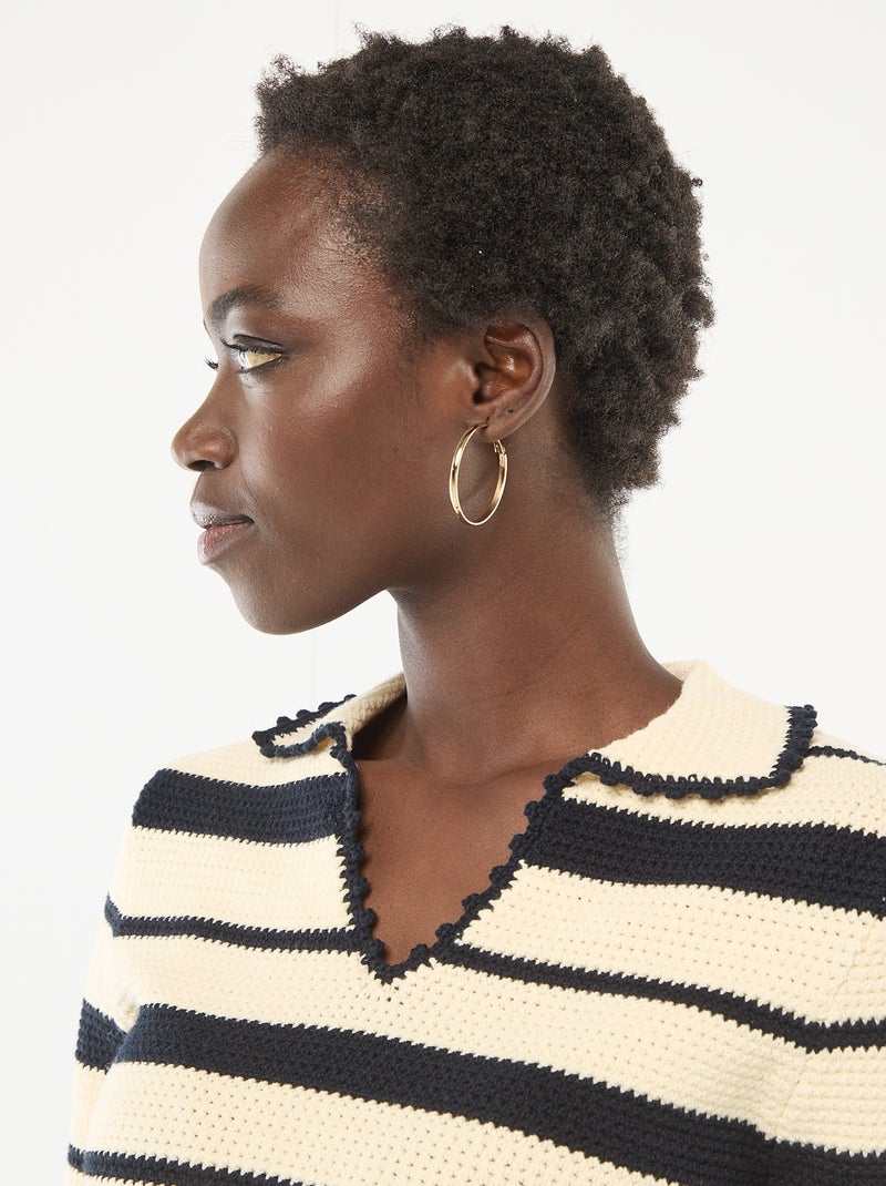 Pull rayé sans manches col polo Beige - Kiabi