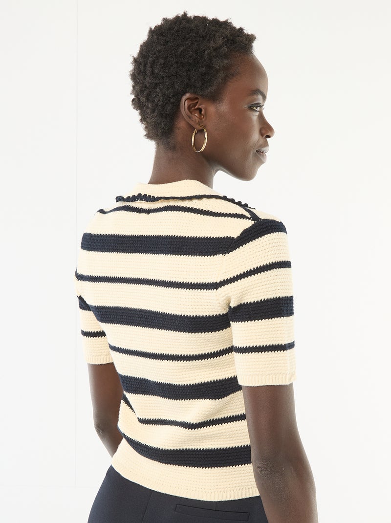 Pull rayé sans manches col polo Beige - Kiabi