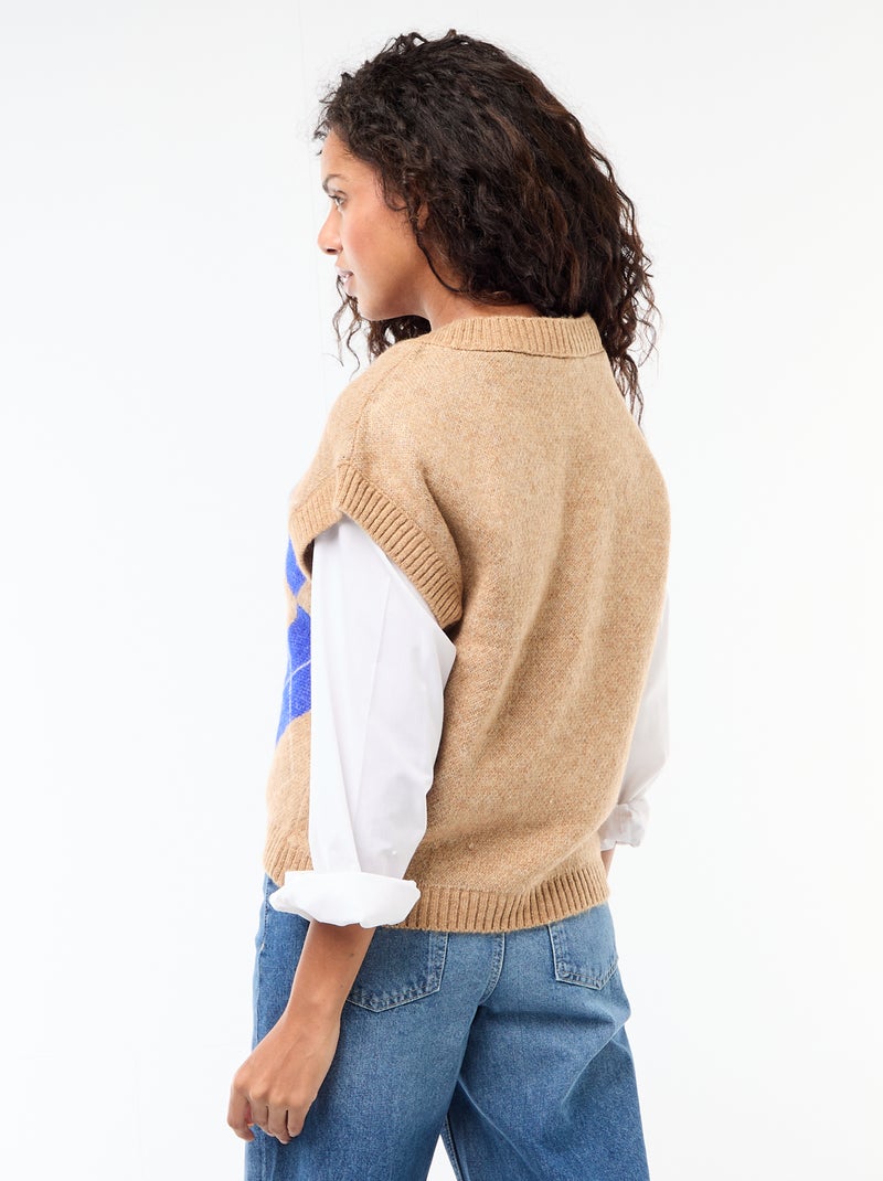 Pull sans manches à motifs losanges Beige - Kiabi