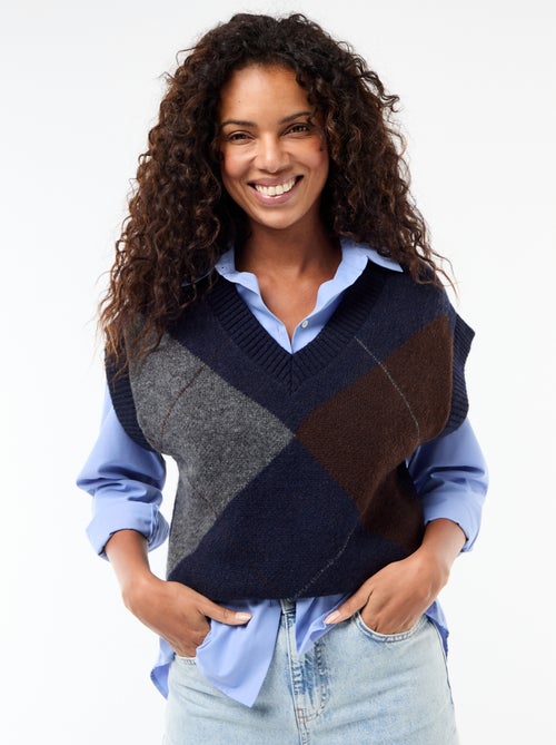 Pull sans manches à motifs losanges - Kiabi