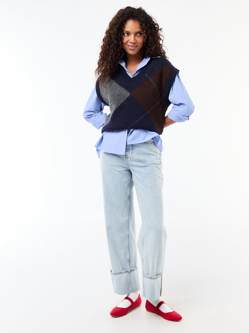 Pull sans manches à motifs losanges Bleu marine - Kiabi