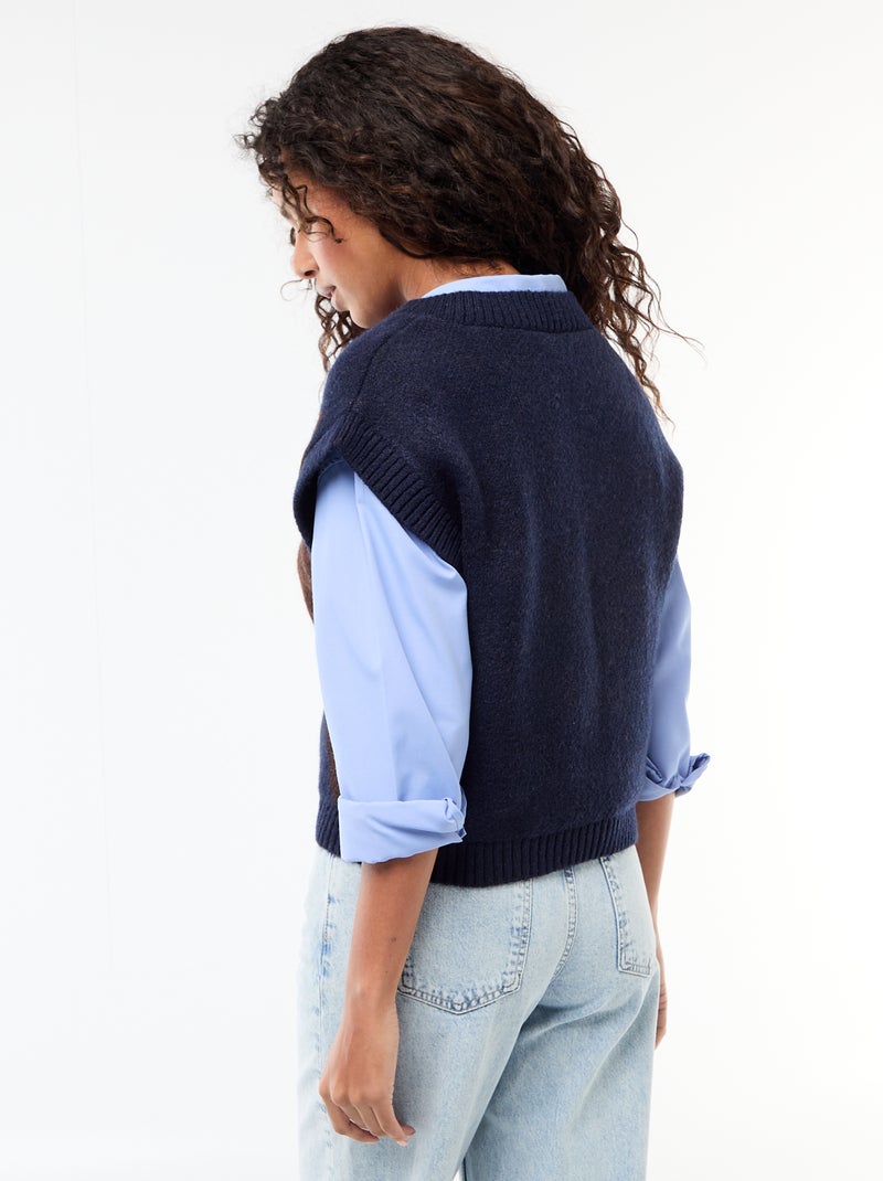 Pull sans manches à motifs losanges Bleu marine - Kiabi