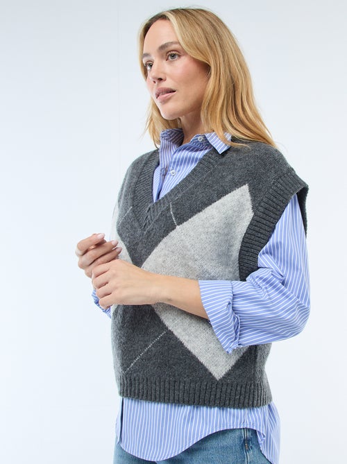 Pull sans manches à motifs losanges - Kiabi