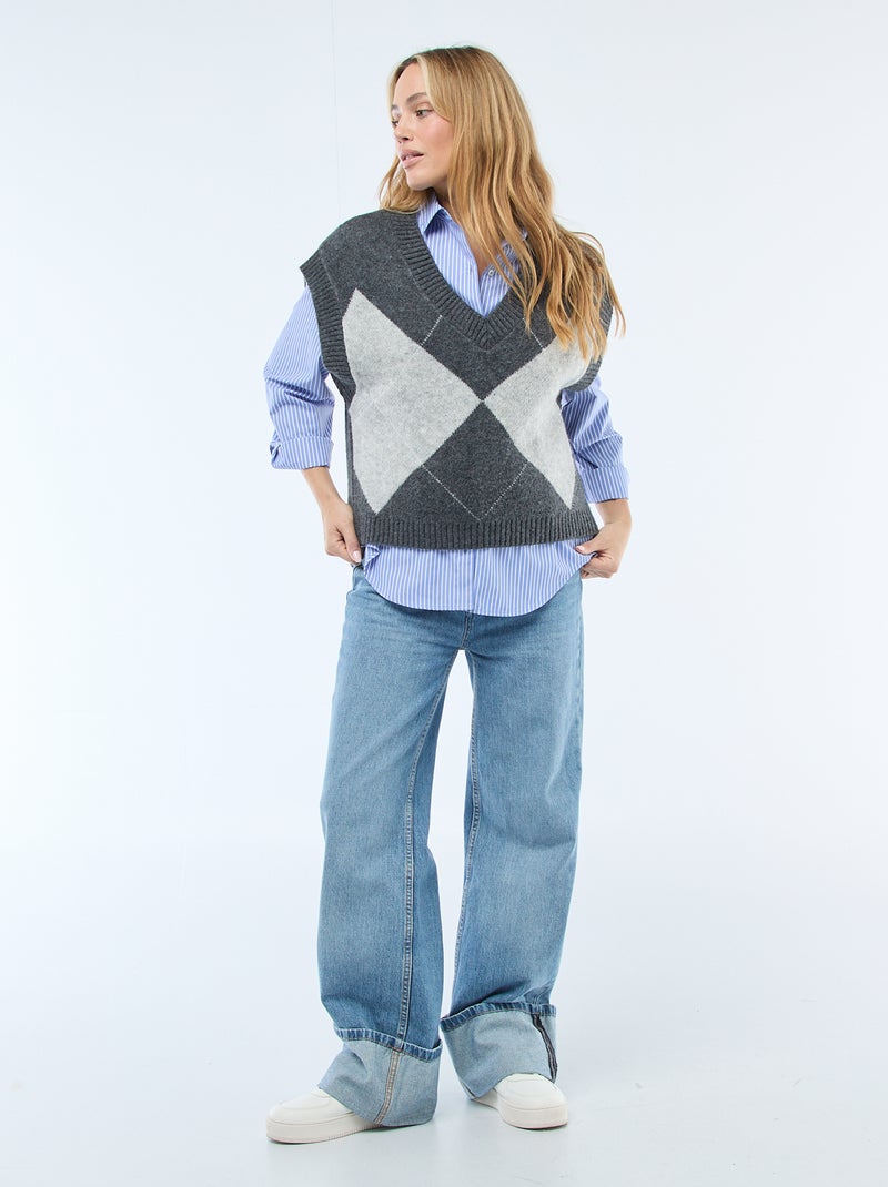 Pull sans manches à motifs losanges Gris - Kiabi