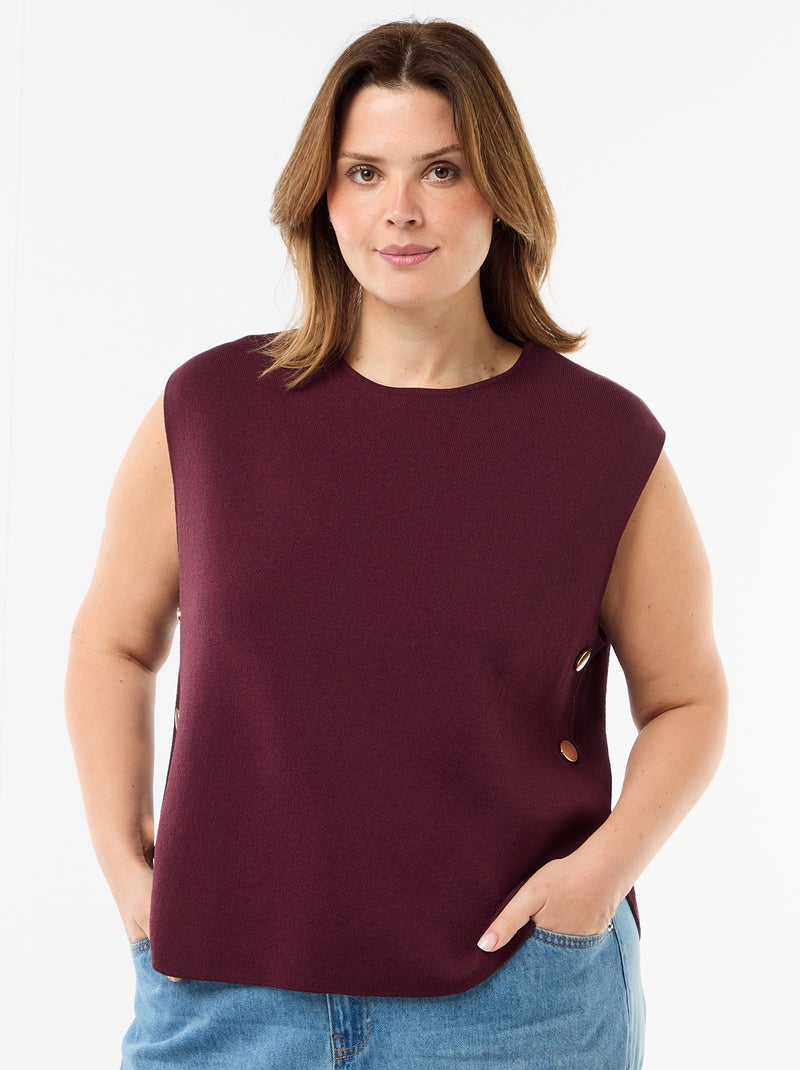 Pull sans manches avec boutons dorés sur côté Bordeaux - Kiabi