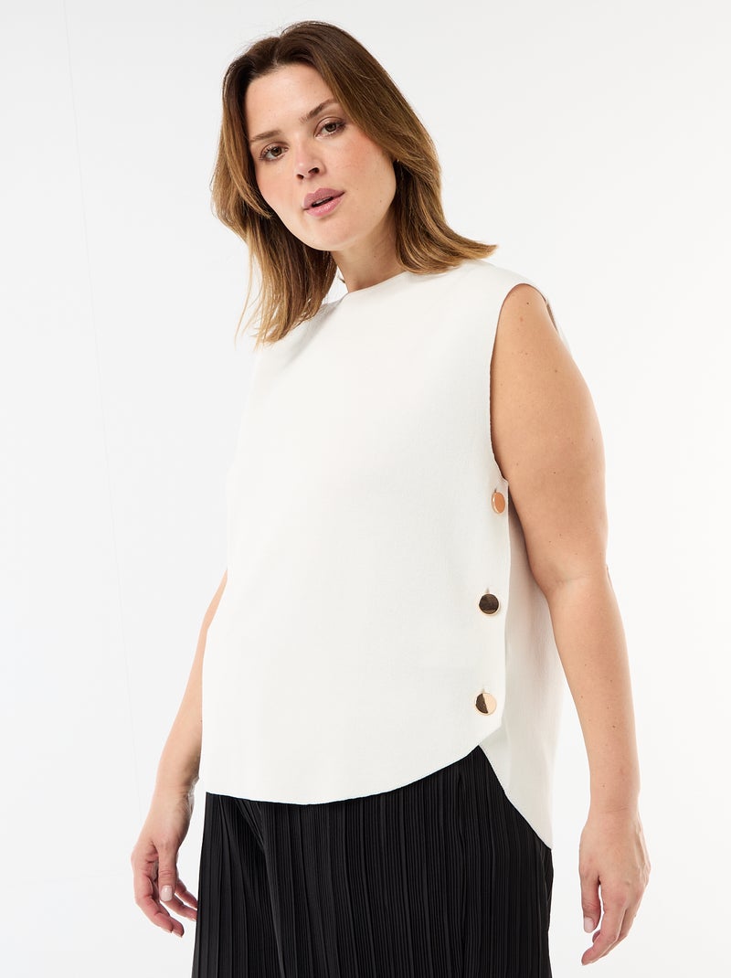 Pull sans manches avec boutons dorés sur côté Crème - Kiabi