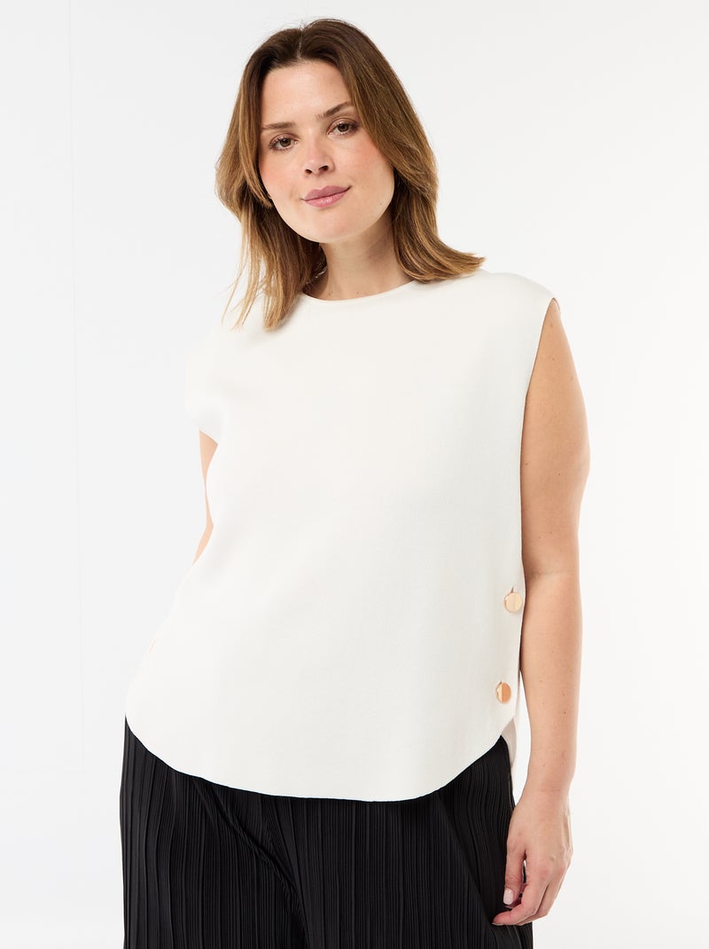 Pull sans manches avec boutons dorés sur côté Crème - Kiabi