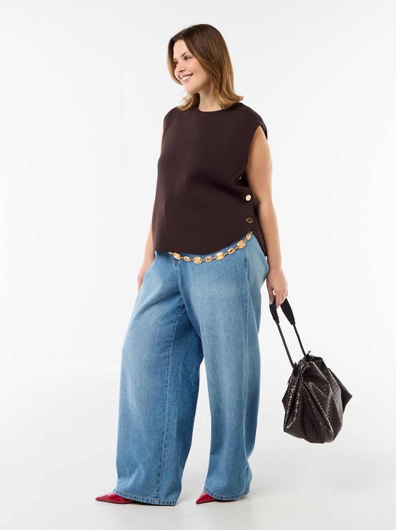 Pull sans manches avec boutons dorés sur côté Marron - Kiabi