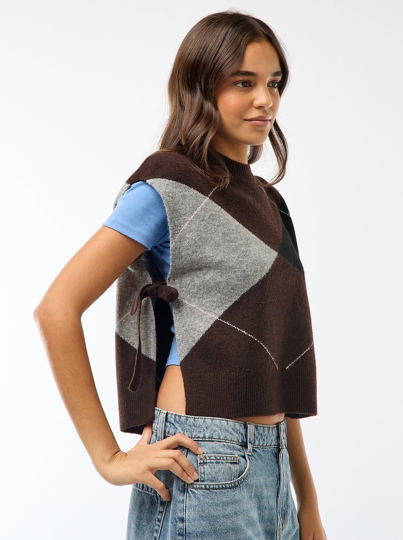 Pull sans manches avec liens à nouer sur les côtés Marron - Kiabi