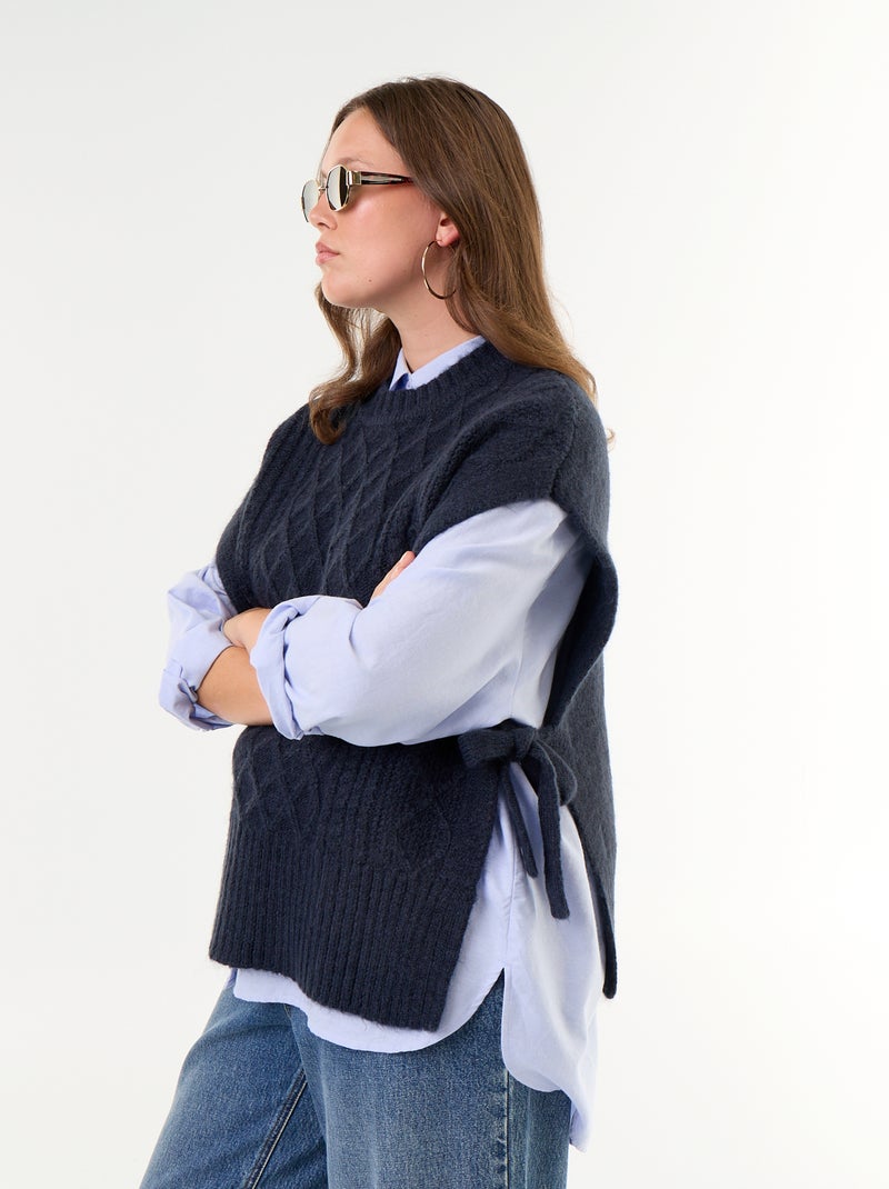Pull sans manches avec nouette sur les côtés Bleu - Kiabi
