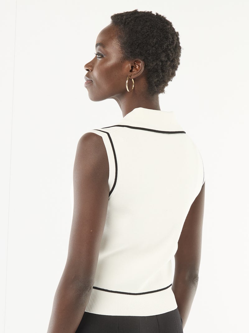 Pull sans manches col polo Blanc - Kiabi