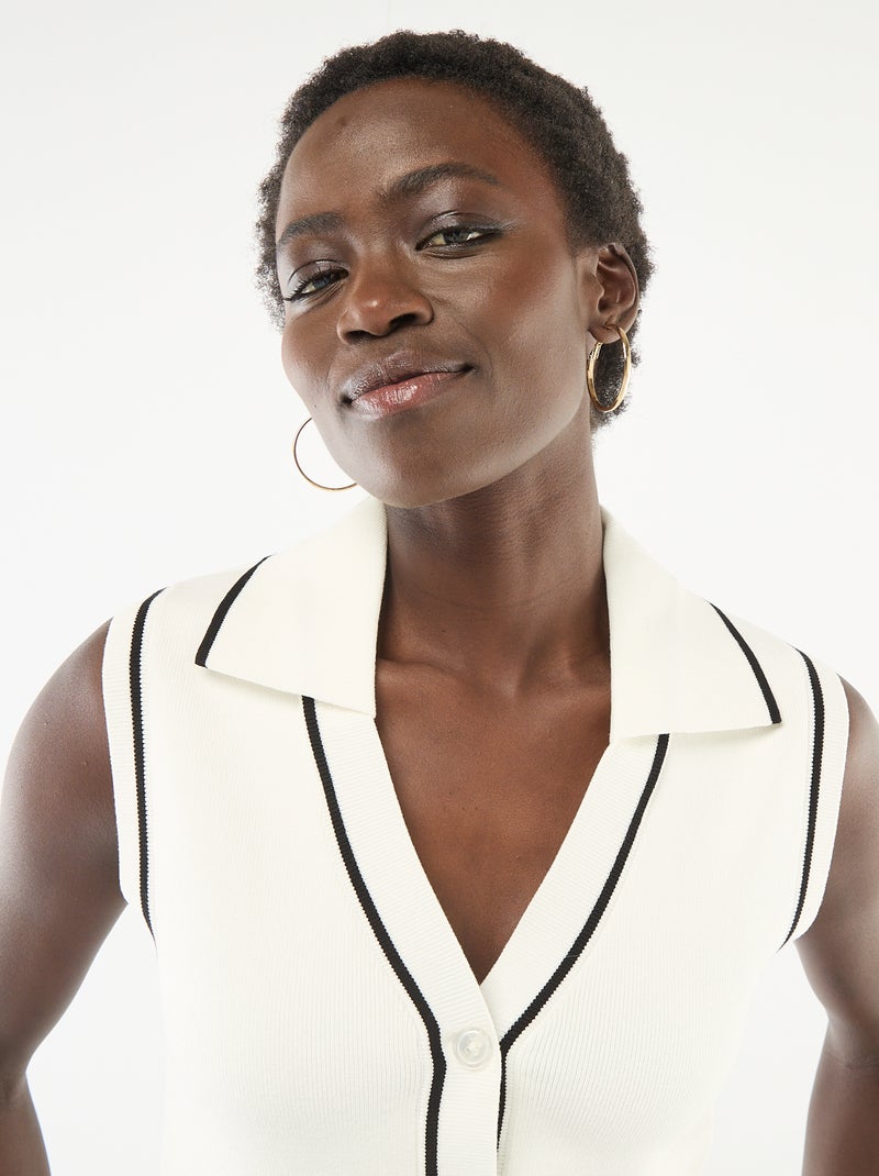 Pull sans manches col polo Blanc - Kiabi