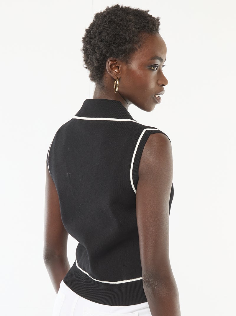 Pull sans manches col polo Noir - Kiabi